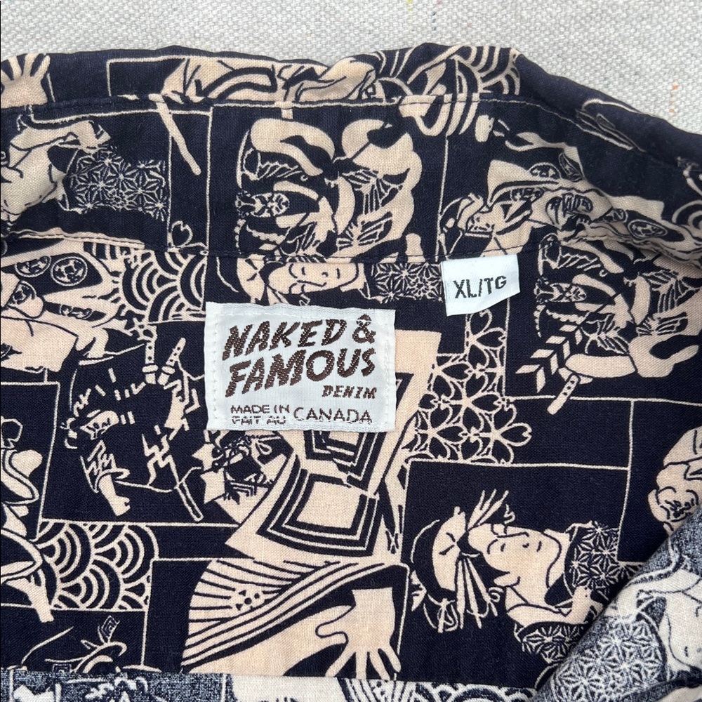Naked & Famous Denim Navy & Cream Graphic Button-Up Shirt - Picture 2 of 5